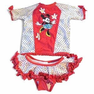 Minnie Mouse 2 piece swimsuit set with short sleeved top and bow skirt size 4